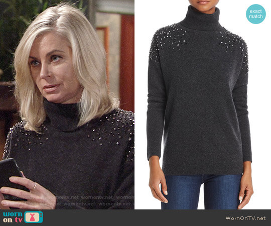 Aqua Cashmere Embellished Turtleneck Sweater worn by Ashley Abbott (Eileen Davidson) on The Young and the Restless