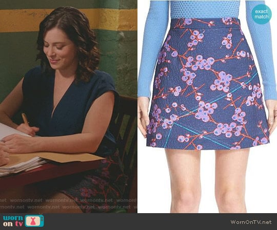 Carven Floral Print A-Line Miniskirt worn by Rebecca Bunch (Rachel Bloom) on Crazy Ex-Girlfriend
