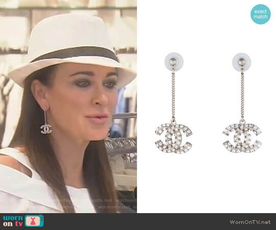 Chanel Crystal CC Drop Earrings worn by Kyle Richards on The Real Housewives of Beverly Hills