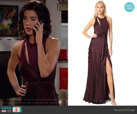 Cinq a Sept Clemence Gown in Vino worn by Steffy Forrester (Jacqueline MacInnes Wood) on The Bold and the Beautiful