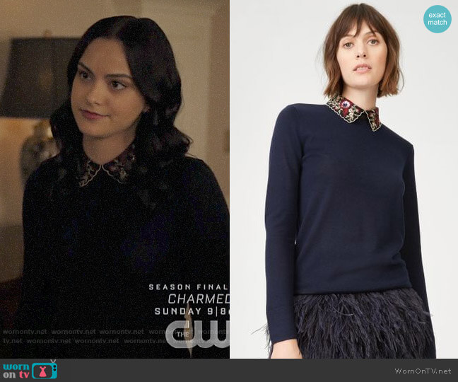 Club Monaco Joannah Sweater in Navy worn by Veronica Lodge (Camila Mendes) on Riverdale