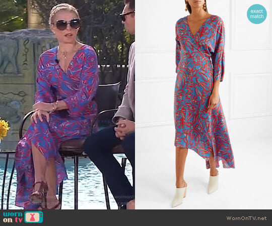Diane von Furstenberg Asymmetric Printed Midi Wrap Dress worn by Kelly Ripa on Live with Kelly and Mark