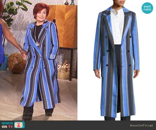 Diane von Furstenberg Double-Breasted Striped Silk Long Jacket worn by Sharon Osbourne on The Talk