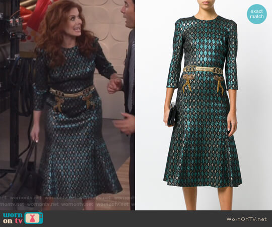 Dolce & Gabbana Abito herlequin print dress worn by Grace Adler (Debra Messing) on Will and Grace