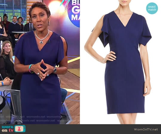 Elie Tahari Lourdes Slit-Sleeve Sheath Dress worn by Robin Roberts on Good Morning America