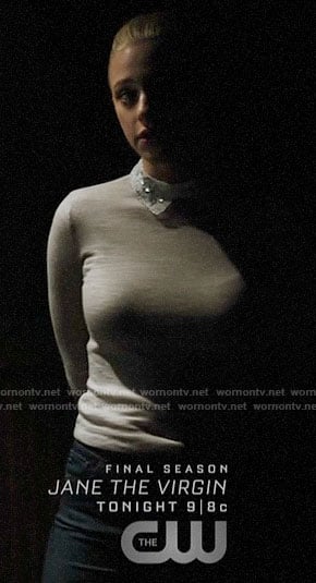 Betty’s grey sweater with embroidered collar on Riverdale