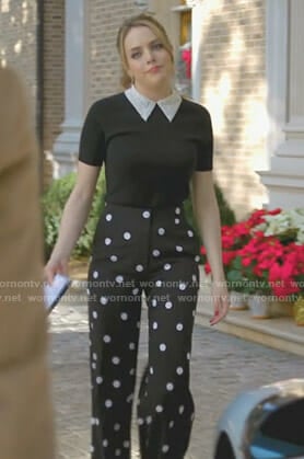 Fallon’s black polka-dot pants on Dynasty