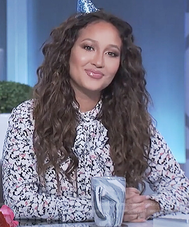 Adrienne’s floral print neck tie top on The Real
