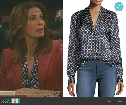 Frame Mini Paisley Shawl-Collar Satin Blouse worn by Hope Williams (Kristian Alfonso) on Days of our Lives