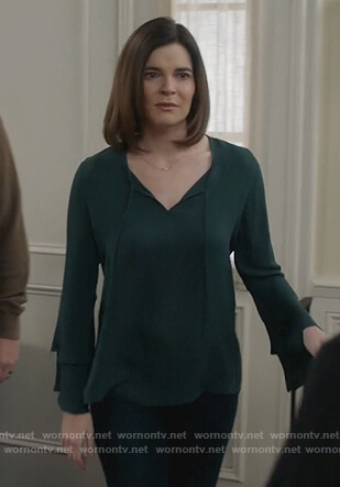 Heather’s green bell sleeve top on Life in Pieces