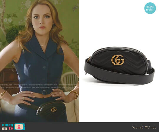 Gucci GG Marmont Quilted-Leather Belt Bag worn by Fallon Carrington (Elizabeth Gillies) on Dynasty