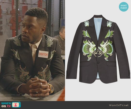 Gucci Heritage Wool Mohair Jacket with Dragons worn by Jeff Colby (Sam Adegoke) on Dynasty