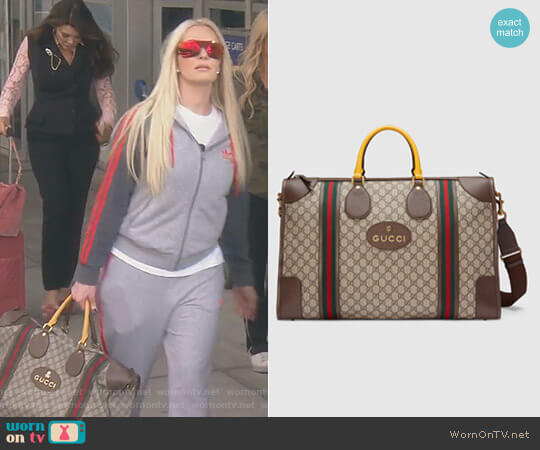 Gucci Soft GG Supreme Duffle Bag with Web worn by Erika Jayne on The Real Housewives of Beverly Hills