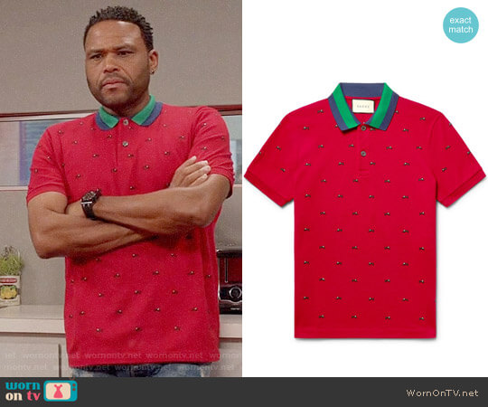 Gucci Slim-Fit Embroidered Stretch-Cotton Piqué Polo Shirt worn by Andre Johnson (Anthony Anderson) on Black-ish
