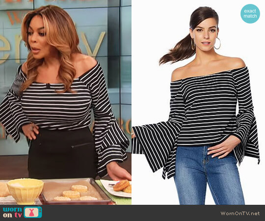 Wendy Williams HSN Collection Ponte Off-the-Shoulder Striped Top worn by Wendy Williams on The Wendy Williams Show
