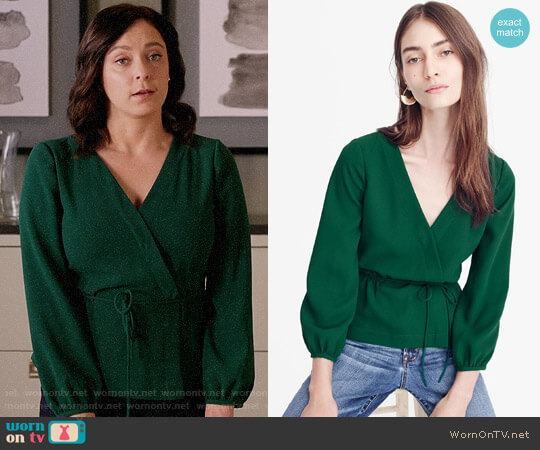 J.Crew Drapey Crepe Faux-Wrap Top worn by Rebecca Bunch (Rachel Bloom) on Crazy Ex-Girlfriend