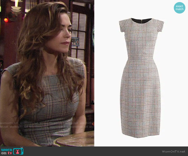 J.Crew Cap-Sleeve Dress in Glen Plaid worn by Victoria Newman (Amelia Heinle) on The Young and the Restless