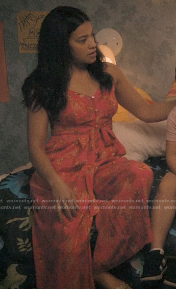 Jane’s pink palm print jumpsuit on Jane the Virgin