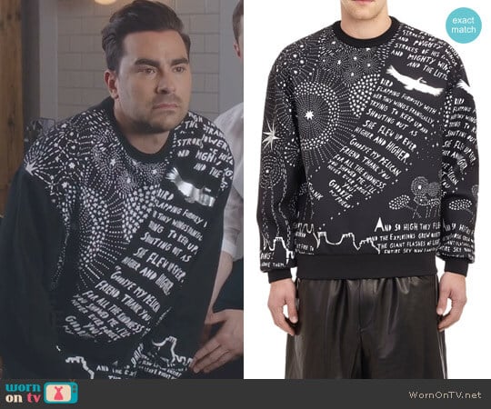 Juun.j Ryan Printed Neoprene Sweatshirt worn by David Rose (Daniel Levy) on Schitts Creek