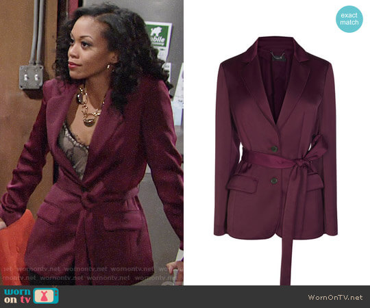 Karen Millen PJ Inspired Belted Blazer worn by Hilary Curtis (Mishael Morgan) on The Young and the Restless