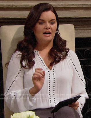 Katie’s white studded top on The Bold and the Beautiful
