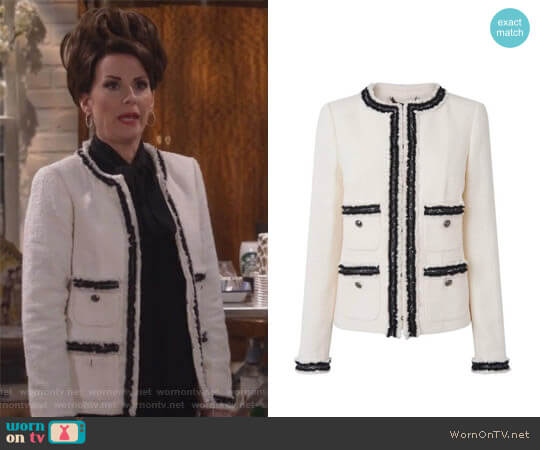 L.K. Bennett Charl Cream Boucle Jacket worn by Karen Walker (Megan Mullally) on Will and Grace