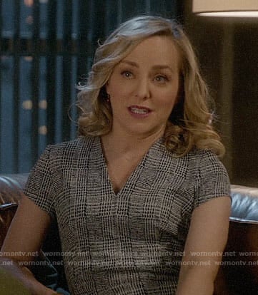 Marissa’s grey checked v-neck dress on Bull