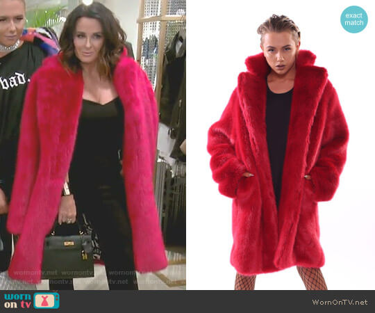 Matt Sarafa Red Faux Fur Coat worn by Kyle Richards on The Real Housewives of Beverly Hills