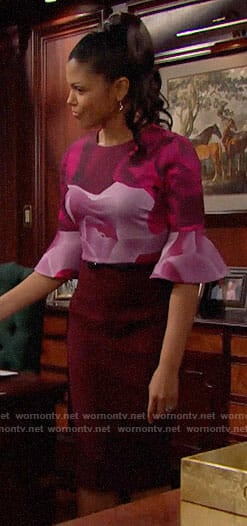 Maya’s red and pink rose print dress on The Bold and the Beautiful