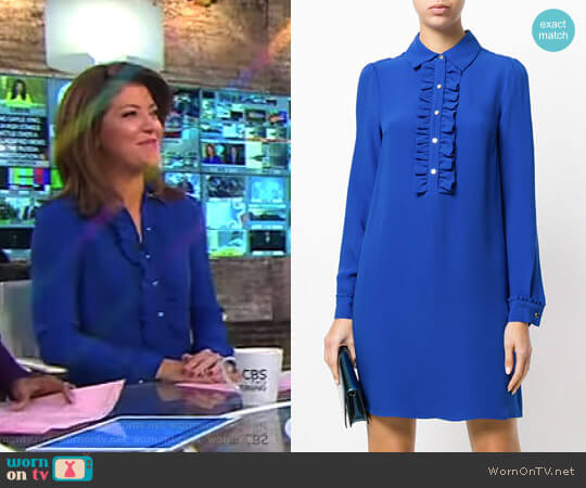 MICHAEL Michael Kors Ruffle Front Shirt Dress worn by Norah O'Donnell on CBS Mornings