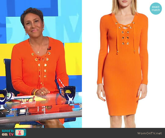 MICHAEL Michael Kors Lace-Up Ribbed Dress worn by Robin Roberts on Good Morning America