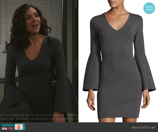 Milly V-Neck Bell-Sleeve Stretch-Knit Minidress worn by Gabi Hernandez (Camila Banus) on Days of our Lives
