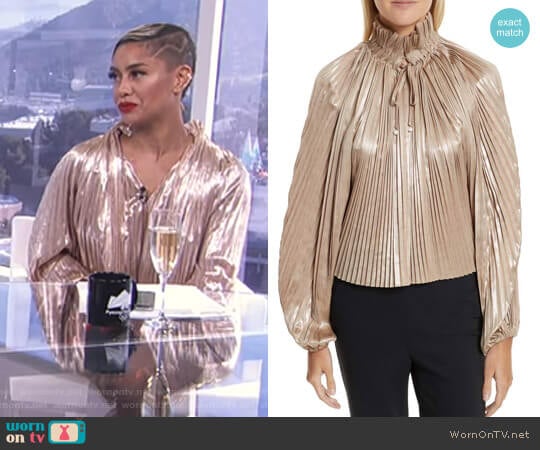 Opening Ceremony Foil Pleated Top worn by Sibley Scoles on E! News