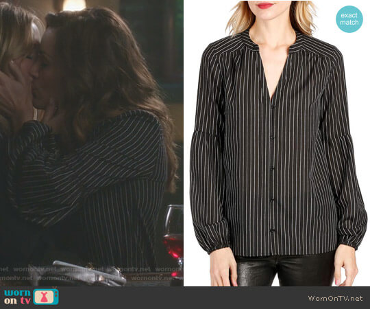 Paige Emilia Pinstripe Top worn by Carina DeLuca (Stefania Spampinato) on Greys Anatomy