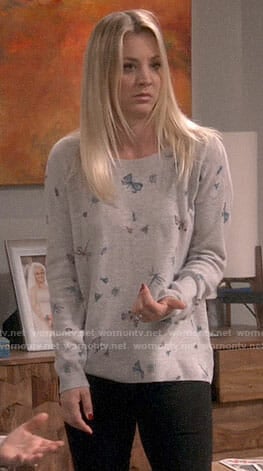 Penny’s butterfly print sweater on The Big Bang Theory