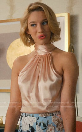 Petra’s satin mock neck top and floral shorts on Jane the Virgin