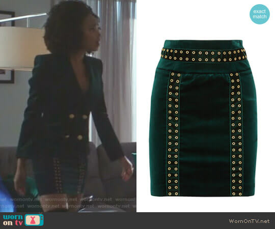 Pierre Balmain Embellished Velvet Mini Skirt worn by Monica Colby (Wakeema Hollis) on Dynasty