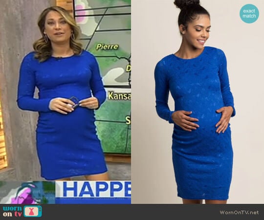Pink Blush Lace Fitted Long Sleeve Maternity Dress worn by Ginger Zee on Good Morning America