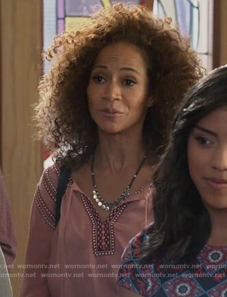 Lena’s pink embroidered tassel top on The Fosters