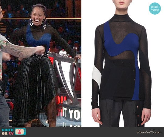 Proenza Schouler Sheer Wave-Knit Colorblock Top worn by Alicia Keys on The Voice
