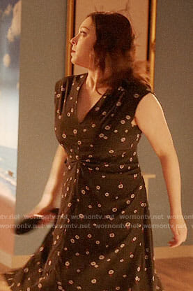 Rebecca’s black flower print v-neck dress on Crazy Ex-Girlfriend