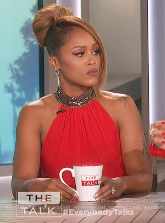 Eve’s red embellished halter neck top on The Talk