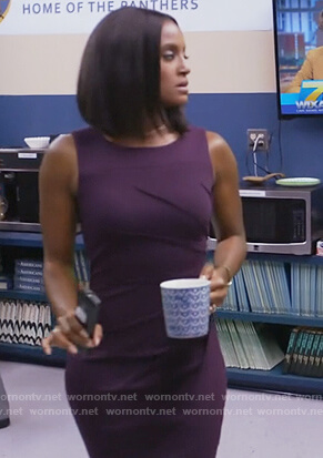 Kara’s purple sleeveless shift dress on Black Lightning