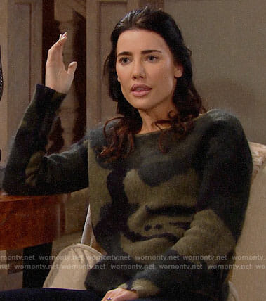 Steffy’s camouflage sweater on The Bold and the Beautiful