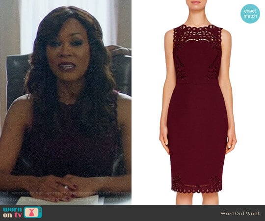 Ted Baker Verita Dress in Maroon worn by Mayor Sierra McCoy (Robin Givens) on Riverdale