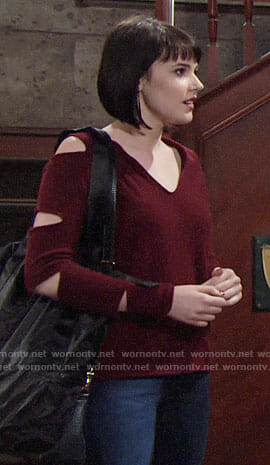 Tessa’s red sweater with sleeve cutouts on The Young and the Restless