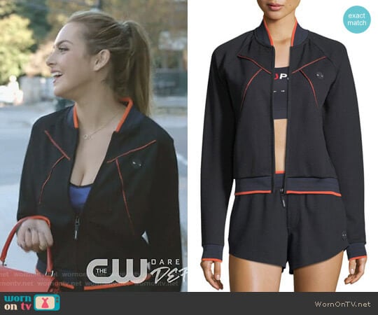 The Upside Midnight Drop Shot Bomber Jacket worn by Fallon Carrington (Elizabeth Gillies) on Dynasty