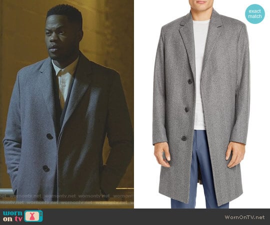 Theory Bower Wool Herringbone Overcoat worn by Jeff Colby (Sam Adegoke) on Dynasty