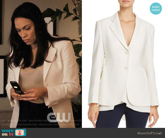 Theory Admiral Lace-Up Crepe Jacket worn by Jane Ramos (Rosario Dawson) on Jane the Virgin