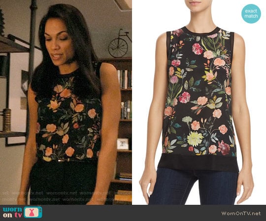 Theory Lewie Floral Top worn by Jane Ramos (Rosario Dawson) on Jane the Virgin